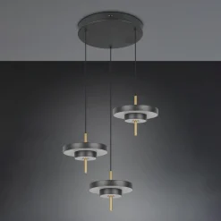 LED-riippuvalaisin Keaton, musta/kulta Ø 45 cm CCT 3-lamppuinen.