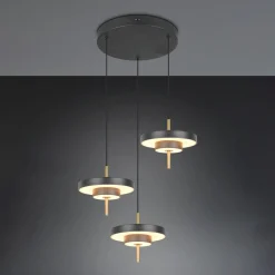 LED-riippuvalaisin Keaton, musta/kulta Ø 45 cm CCT 3-lamppuinen.