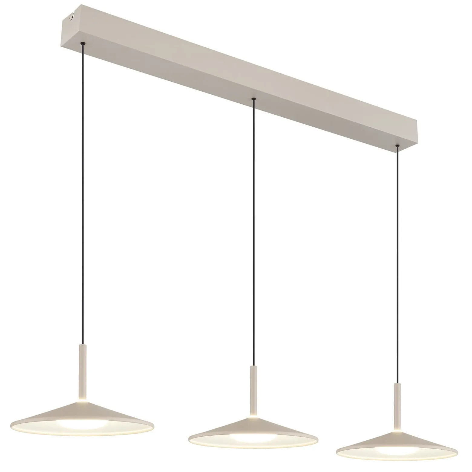 LED-riippuvalaisin Lampone, hiekanvärinen, pituus 95 cm, metalli, 3-lamppuinen