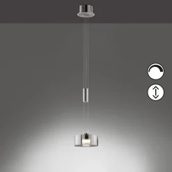 LED-riippuvalaisin LAVIN, nikkeli/savunvärinen, Ø 20 cm, metalli/lasi
