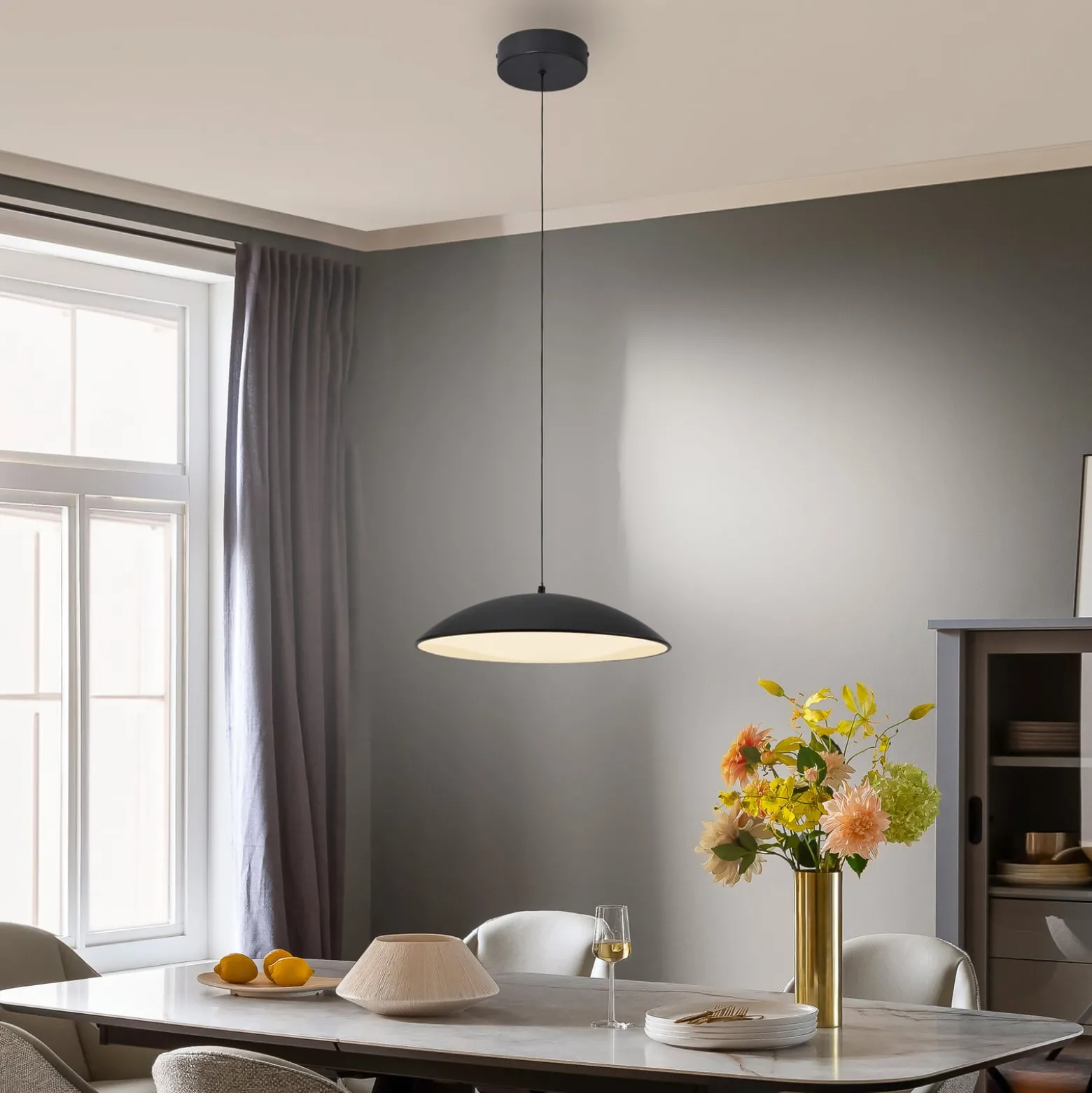 LED-riippuvalaisin LENTE, musta, Ø 40 cm, metalli, Switchdim