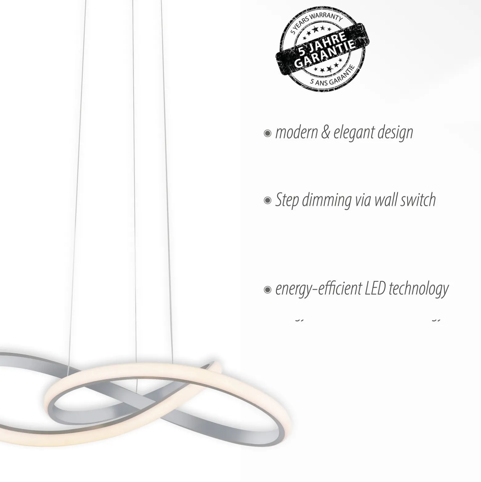 LED-riippuvalaisin Maria, 3-vaiheinen himmennys, alumiini