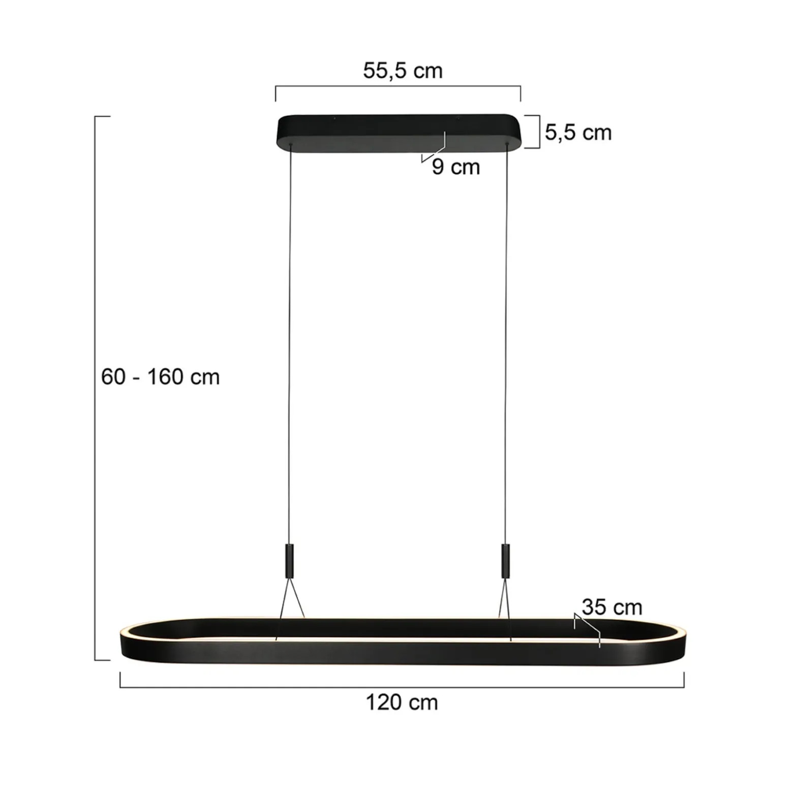 LED-riippuvalaisin Mykty, musta, pituus 120 cm, metalli, 2-lamppuinen.