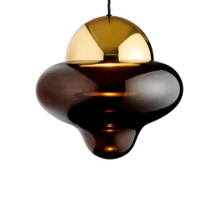LED-riippuvalaisin Nutty XL, ruskea/kulta, Ø 30 cm, lasi
