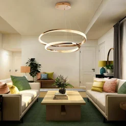 LED-riippuvalaisin Orbitas, Ø 80 cm, kullanvärinen, metalli, himmennin