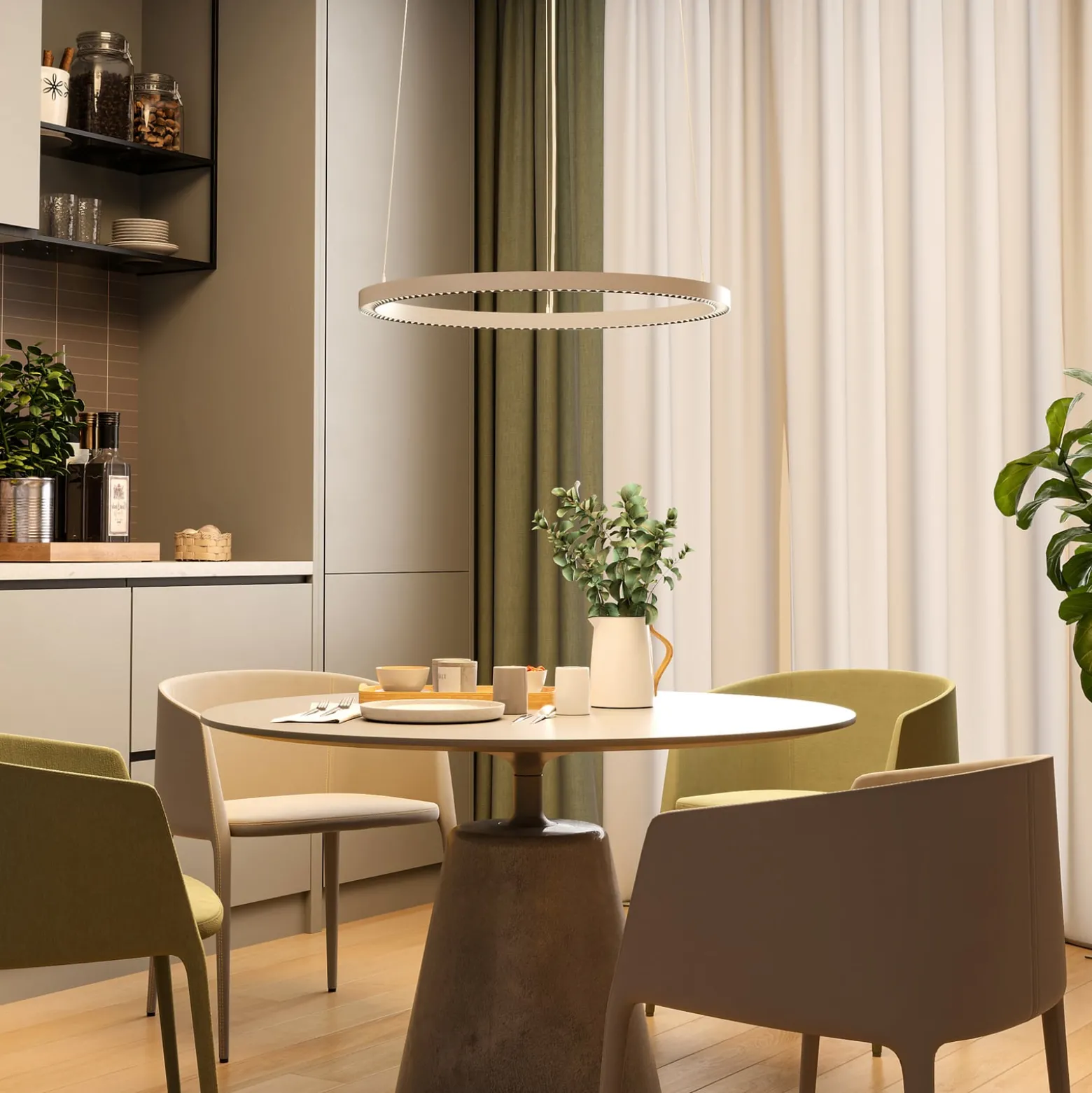 LED-riippuvalaisin PERFORA PRO M, Ø 66 cm, valkoinen, DALI, ylös/alas, CCT