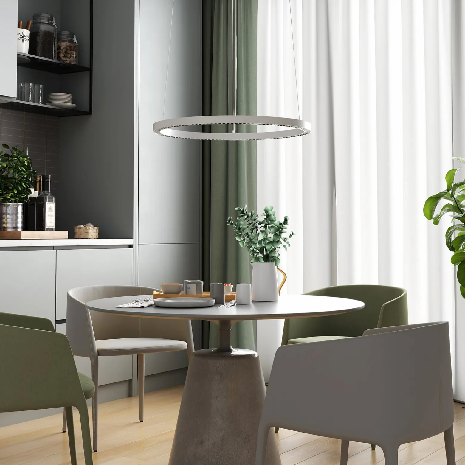 LED-riippuvalaisin PERFORA PRO M, Ø 66 cm, valkoinen, DALI, ylös/alas, CCT