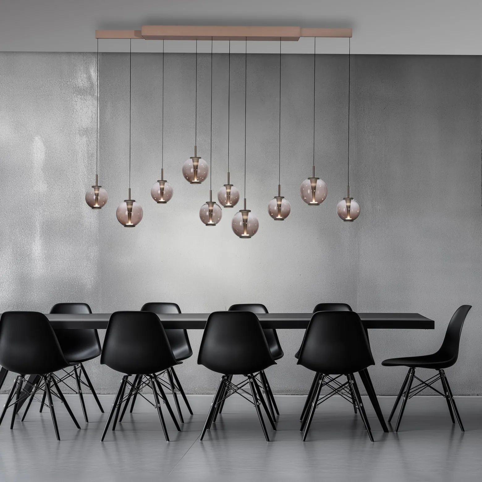 LED-riippuvalaisin PURE E-Infinity, pronssi/keltainen, 198 cm, 10-lamppuinen