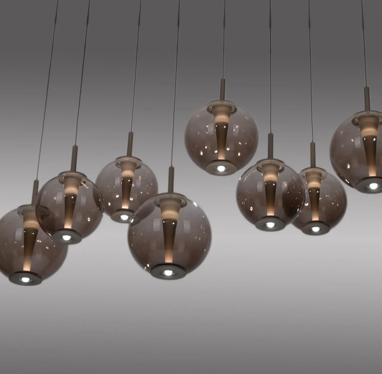 LED-riippuvalaisin PURE E-Infinity, pronssi/keltainen, 198 cm, 10-lamppuinen
