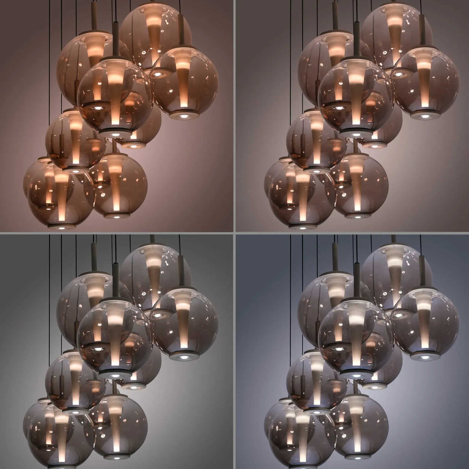 LED-riippuvalaisin PURE E-Infinity, pronssi/keltainen, 198 cm, 10-lamppuinen