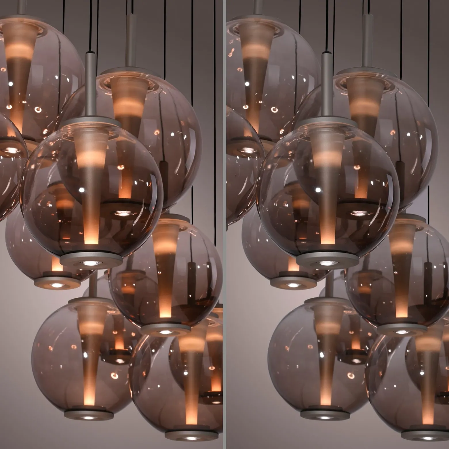 LED-riippuvalaisin PURE E-Infinity, pronssi/keltainen, 198 cm, 10-lamppuinen