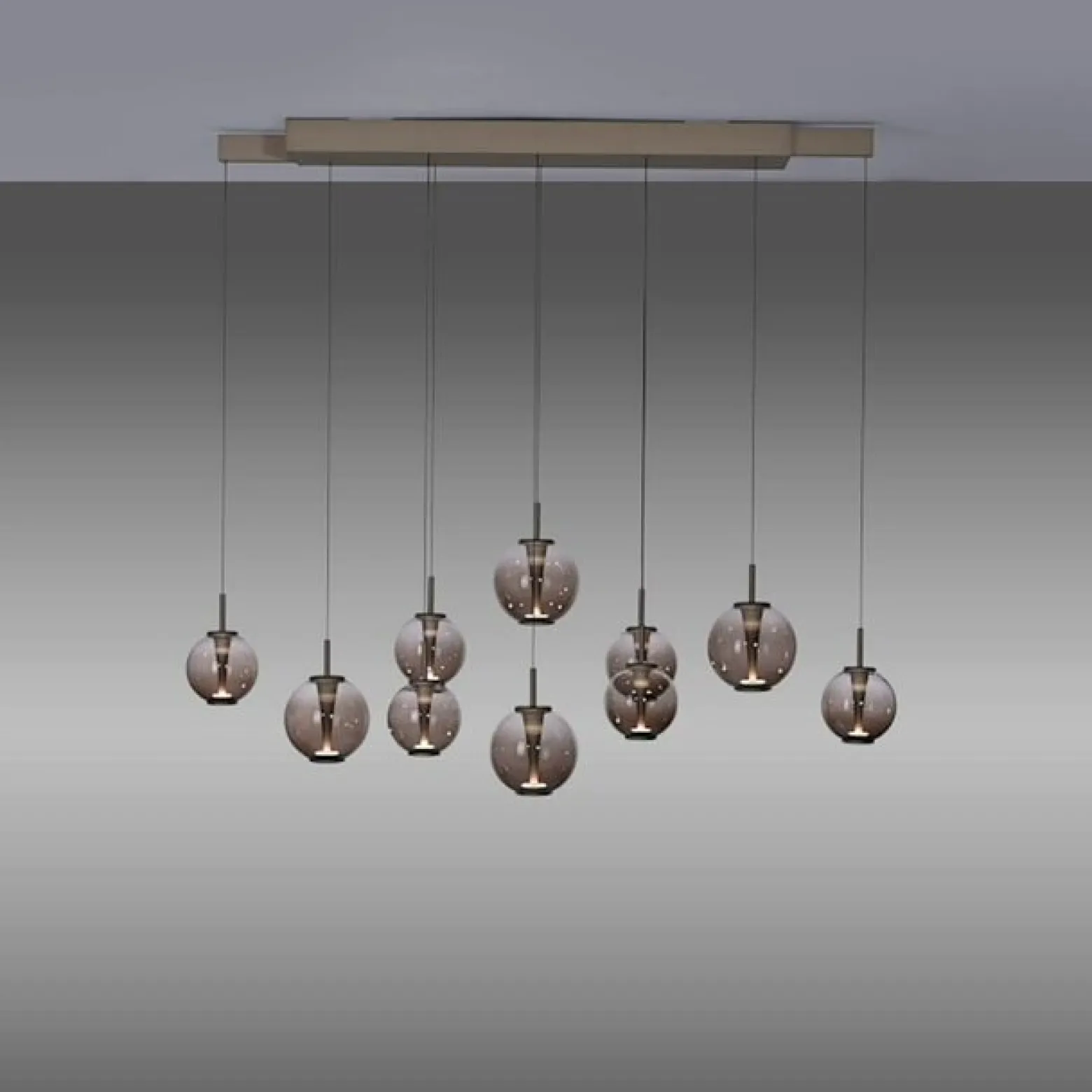 LED-riippuvalaisin PURE E-Infinity, pronssi/keltainen, 198 cm, 10-lamppuinen