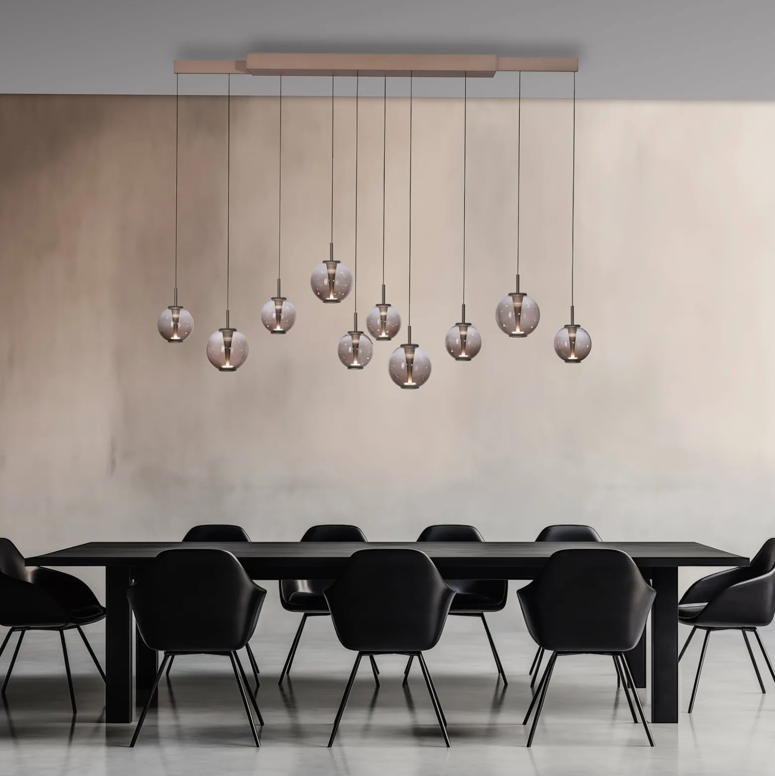 LED-riippuvalaisin PURE E-Infinity, pronssi/keltainen, 198 cm, 10-lamppuinen