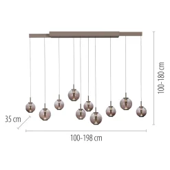 LED-riippuvalaisin PURE E-Infinity, pronssi/keltainen, 198 cm, 10-lamppuinen