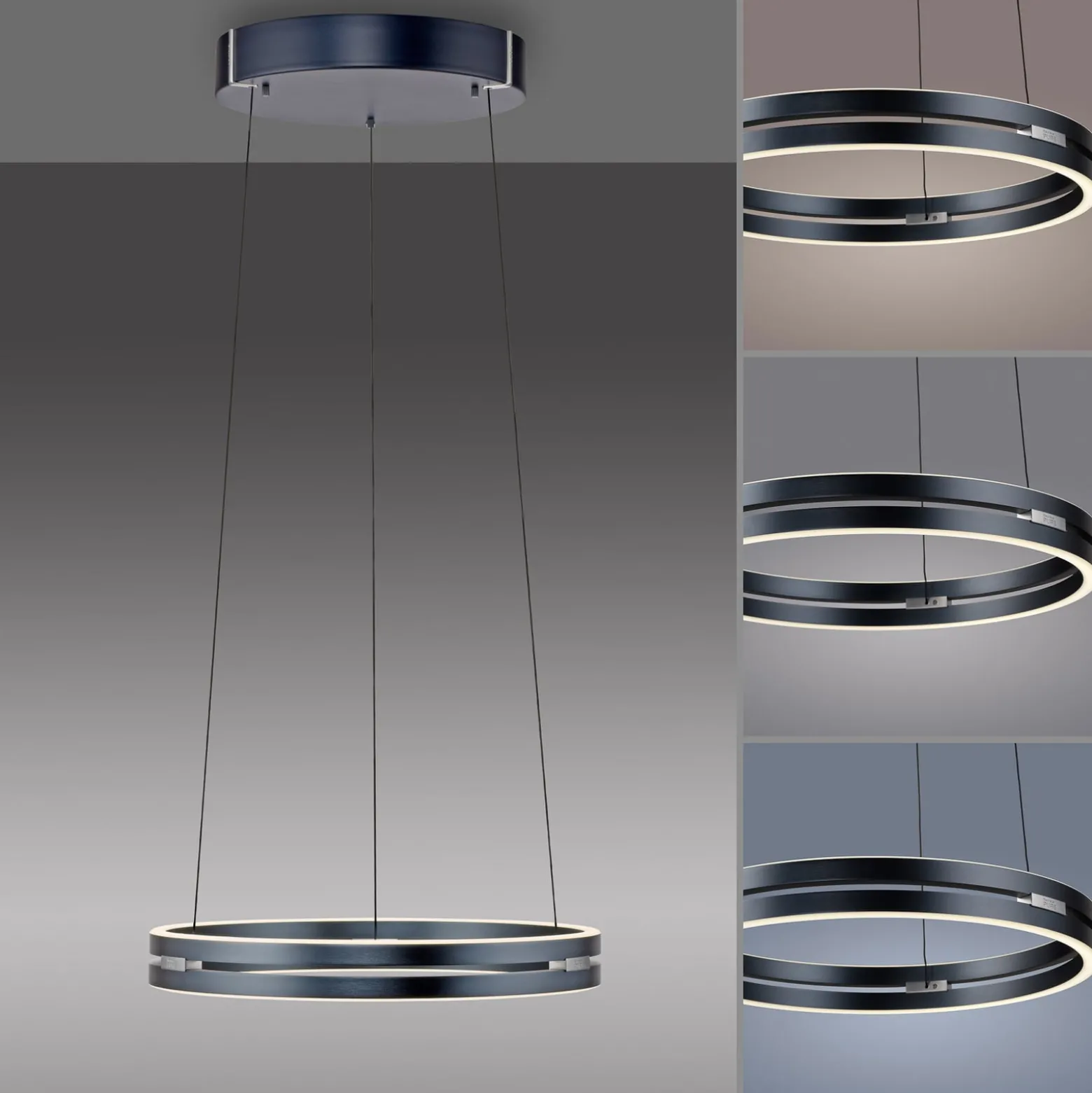 LED-riippuvalaisin PURE E-Loop, mystic grey, Ø 50 cm, alumiini, CCT