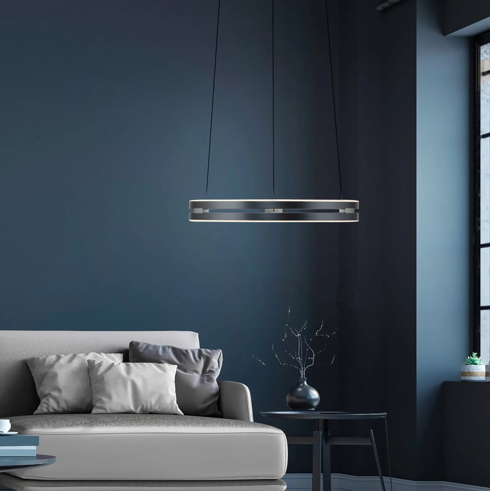 LED-riippuvalaisin PURE E-Loop, mystic grey, Ø 50 cm, alumiini, CCT