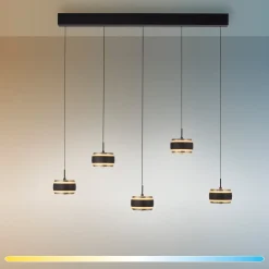 LED-riippuvalaisin PURE Falling Rings, musta, pituus 101 cm, 5-lamppuinen