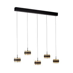 LED-riippuvalaisin PURE Falling Rings, musta, pituus 101 cm, 5-lamppuinen