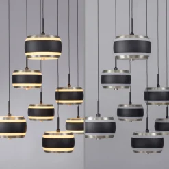 LED-riippuvalaisin PURE Falling Rings, musta, pituus 132 cm, 7-lamppuinen