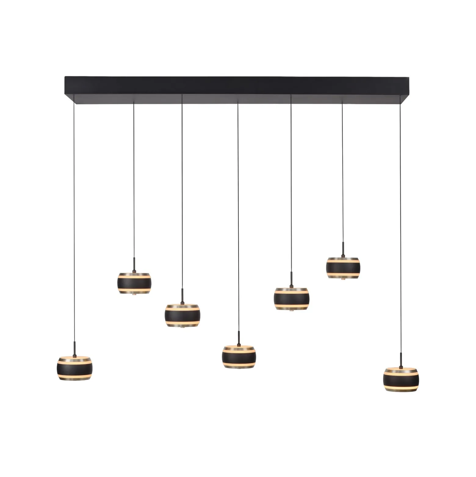 LED-riippuvalaisin PURE Falling Rings, musta, pituus 132 cm, 7-lamppuinen