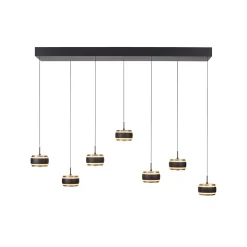 LED-riippuvalaisin PURE Falling Rings, musta, pituus 132 cm, 7-lamppuinen