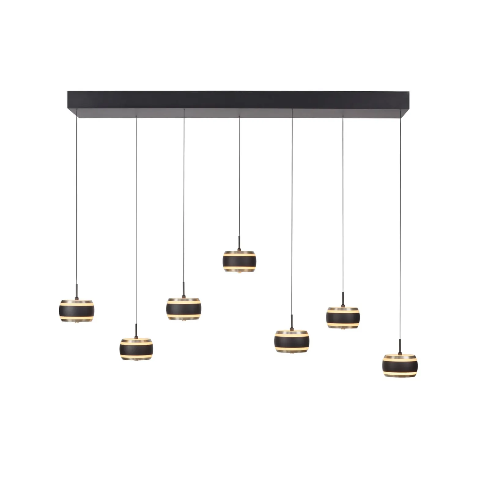LED-riippuvalaisin PURE Falling Rings, musta, pituus 132 cm, 7-lamppuinen