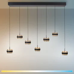 LED-riippuvalaisin PURE Falling Rings, musta, pituus 132 cm, 7-lamppuinen