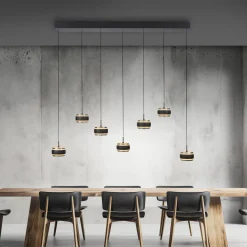 LED-riippuvalaisin PURE Falling Rings, musta, pituus 132 cm, 7-lamppuinen