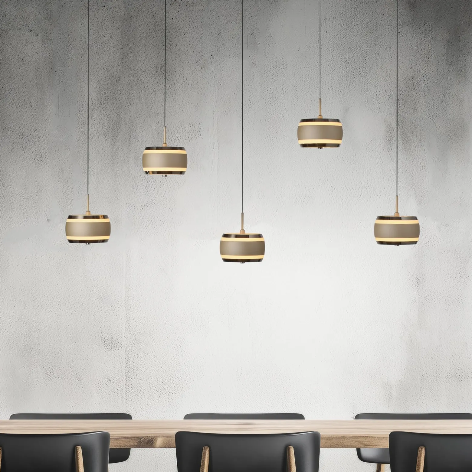 LED-riippuvalaisin PURE Falling Rings, pronssi, pituus 101 cm, 5-lamppuinen