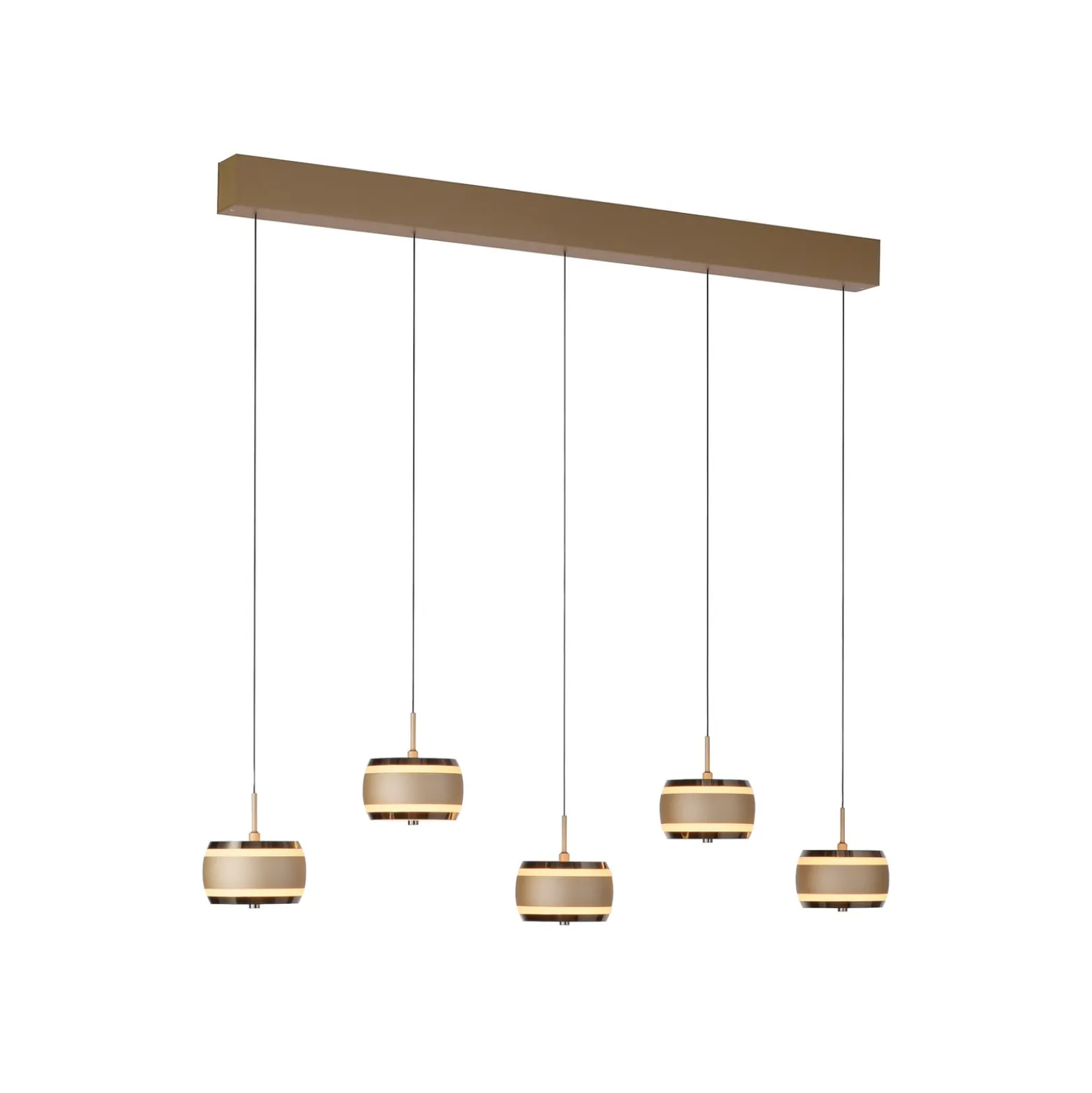 LED-riippuvalaisin PURE Falling Rings, pronssi, pituus 101 cm, 5-lamppuinen