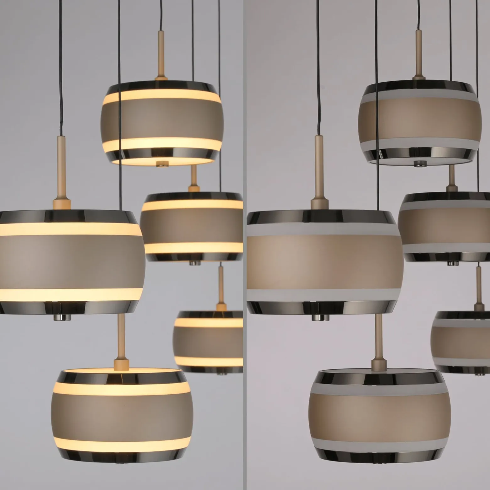 LED-riippuvalaisin PURE Falling Rings, pronssi, pituus 101 cm, 5-lamppuinen