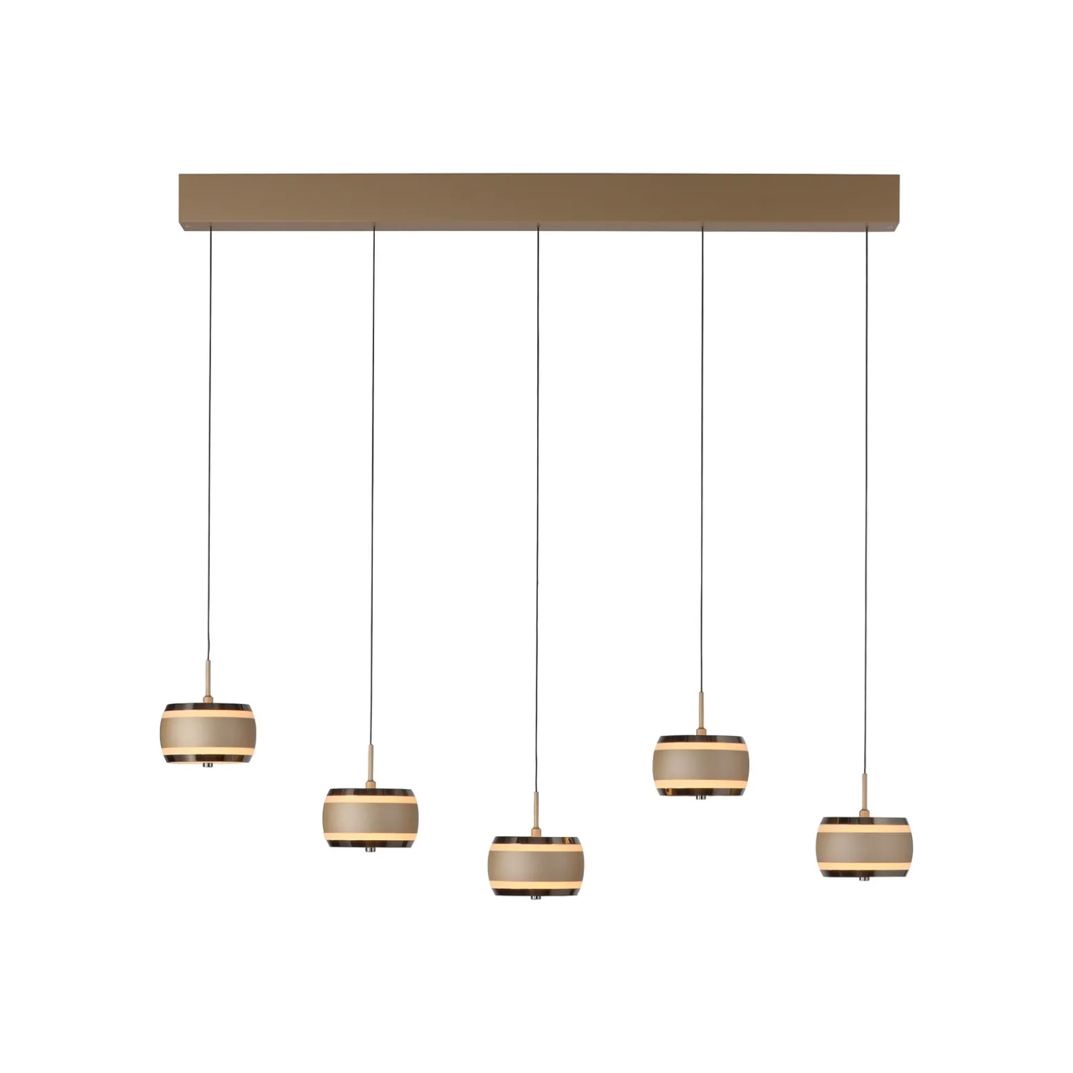 LED-riippuvalaisin PURE Falling Rings, pronssi, pituus 101 cm, 5-lamppuinen