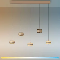 LED-riippuvalaisin PURE Falling Rings, pronssi, pituus 101 cm, 5-lamppuinen
