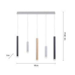 LED-riippuvalaisin PURE Gemin, värikäs, 5-lamppuinen