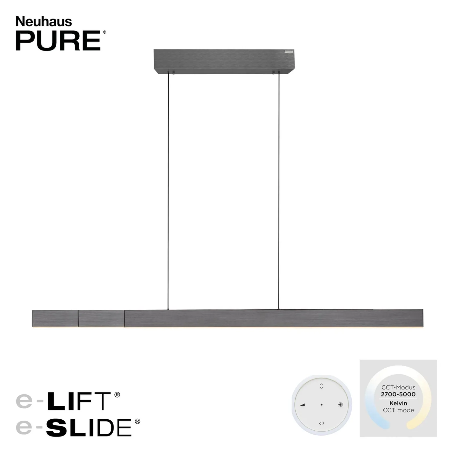 LED-riippuvalaisin PURE Moto-Rise, platina, alumiini, CCT