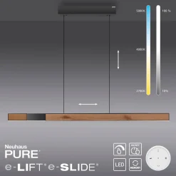 LED-riippuvalaisin PURE Moto-Rise, tammi/musta helmi, alumiini, CCT