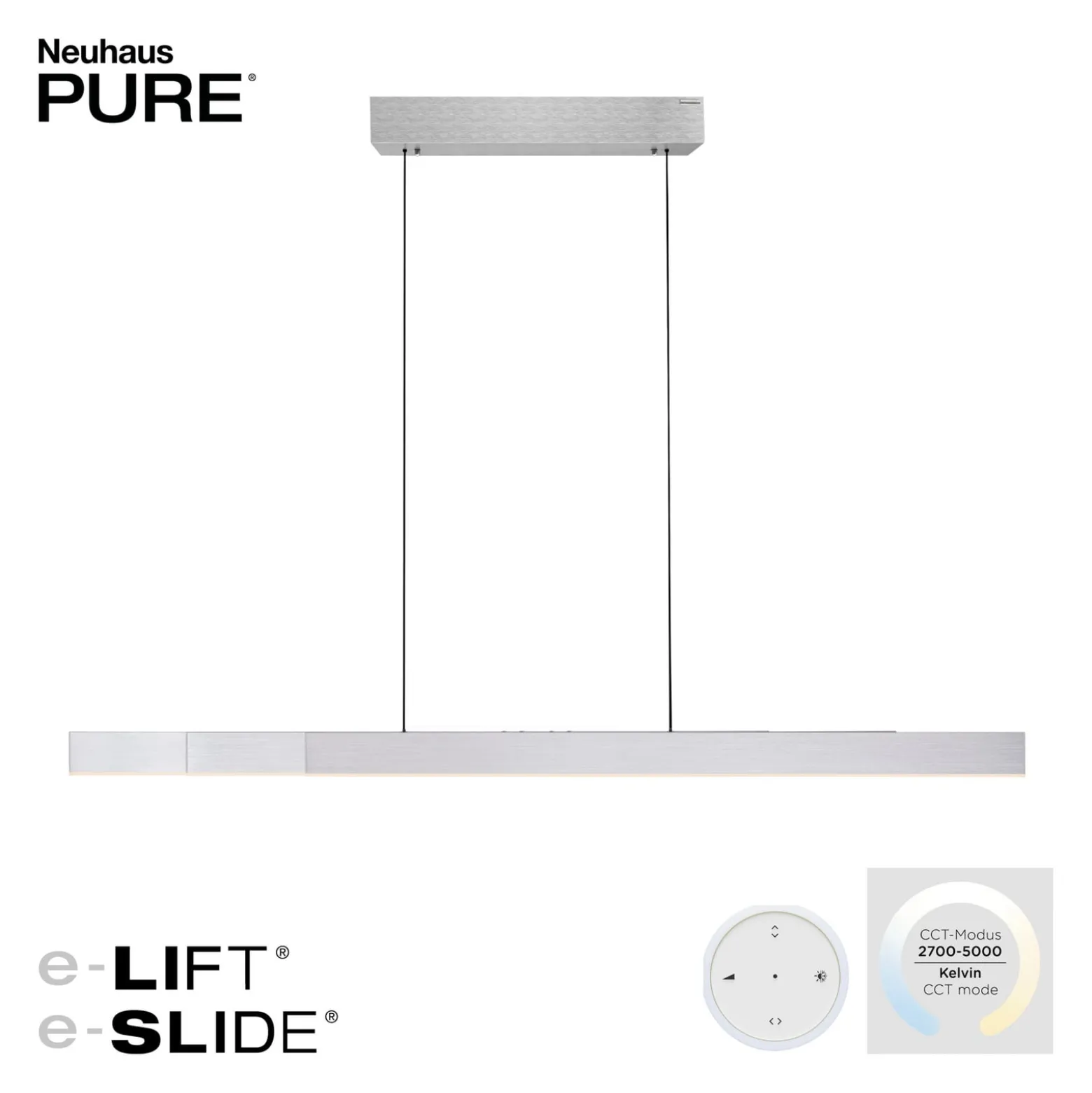 LED-riippuvalaisin PURE Moto-Rise, timantti, alumiini, CCT
