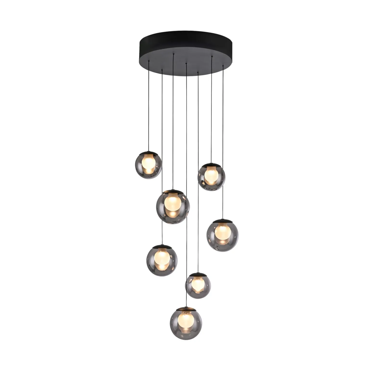 LED-riippuvalaisin PURE Popup, harmaa/savuharmaa, halkaisija 40 cm, 7-lamppuinen