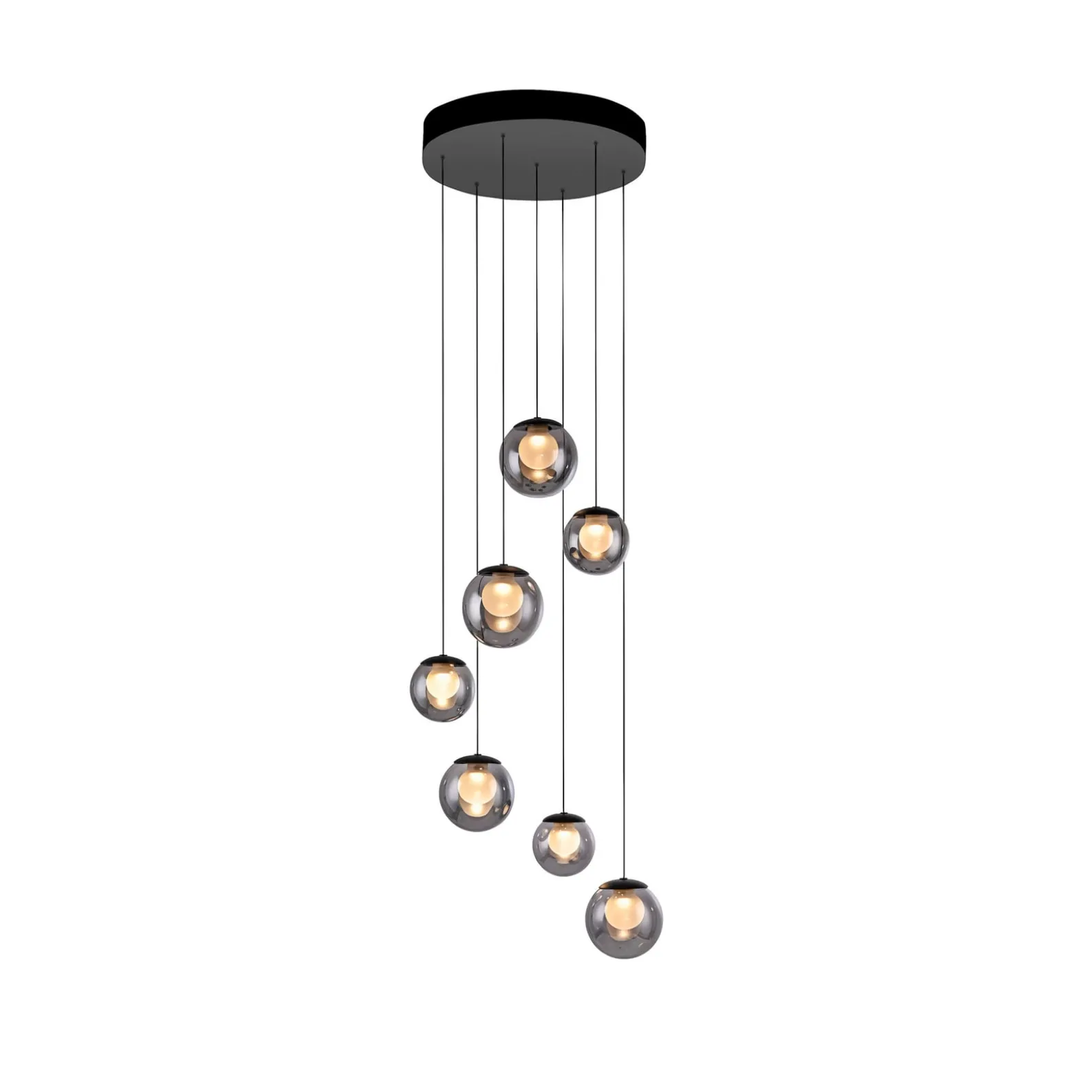 LED-riippuvalaisin PURE Popup, harmaa/savuharmaa, halkaisija 40 cm, 7-lamppuinen
