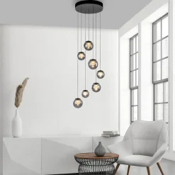 LED-riippuvalaisin PURE Popup, harmaa/savuharmaa, halkaisija 40 cm, 7-lamppuinen