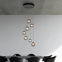 LED-riippuvalaisin PURE Popup, harmaa/savuharmaa, halkaisija 40 cm, 7-lamppuinen