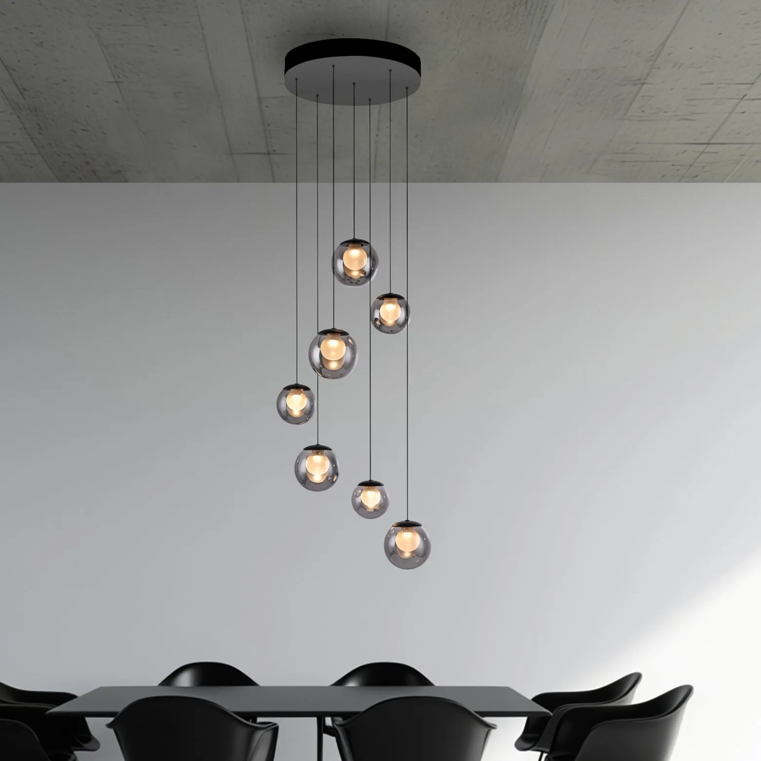 LED-riippuvalaisin PURE Popup, harmaa/savuharmaa, halkaisija 40 cm, 7-lamppuinen