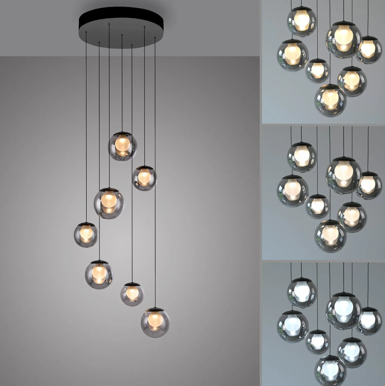 LED-riippuvalaisin PURE Popup, harmaa/savuharmaa, halkaisija 40 cm, 7-lamppuinen
