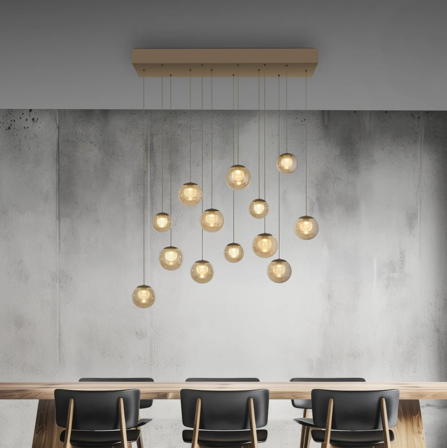 LED-riippuvalaisin PURE Popup, pronssi/keltainen, pituus 100 cm, 13 lamppua
