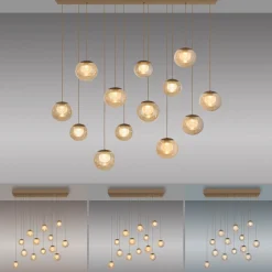 LED-riippuvalaisin PURE Popup, pronssi/keltainen, pituus 100 cm, 13 lamppua
