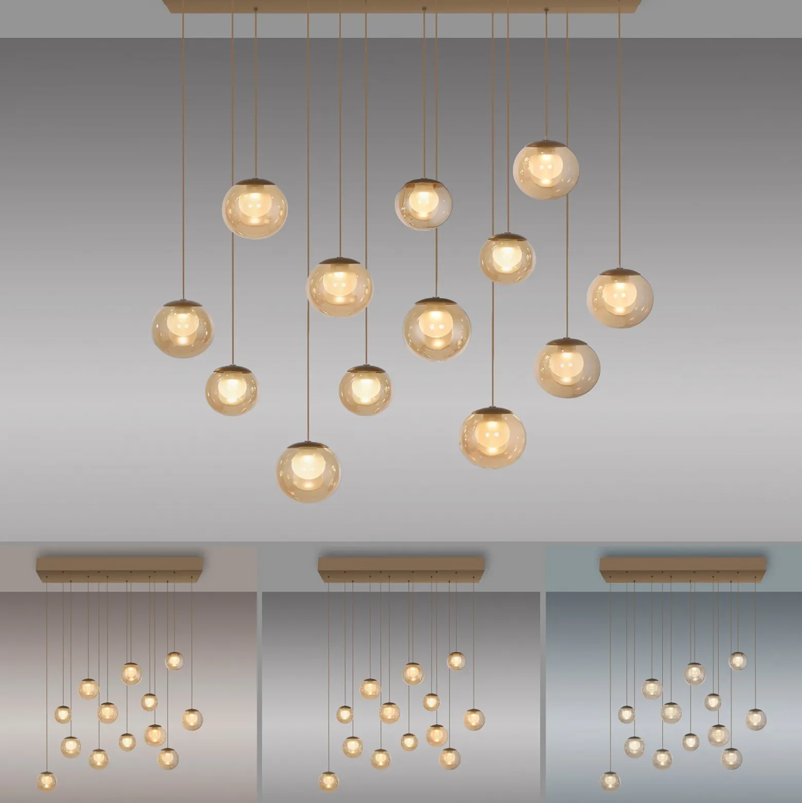 LED-riippuvalaisin PURE Popup, pronssi/keltainen, pituus 100 cm, 13 lamppua