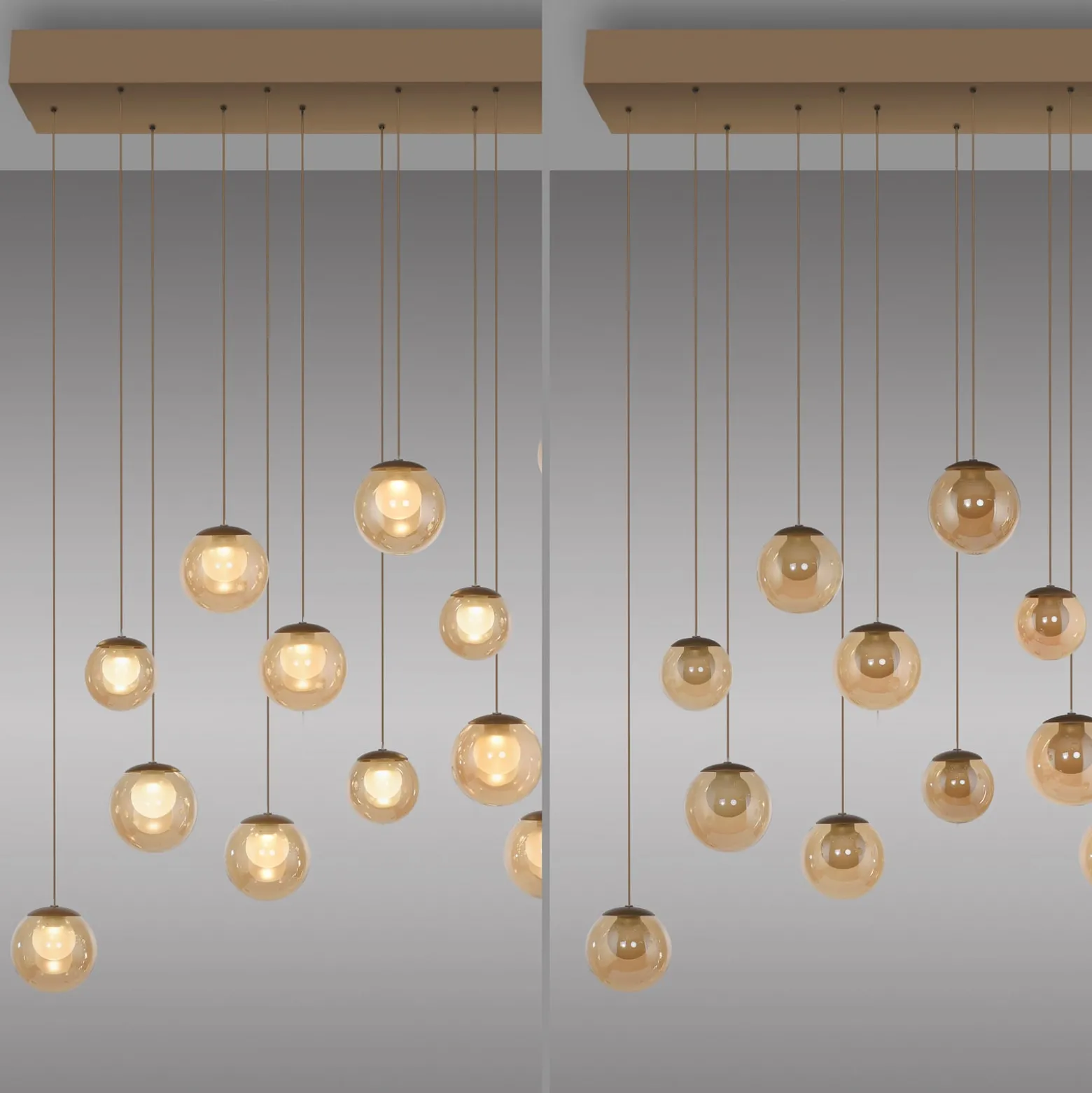 LED-riippuvalaisin PURE Popup, pronssi/keltainen, pituus 100 cm, 13 lamppua