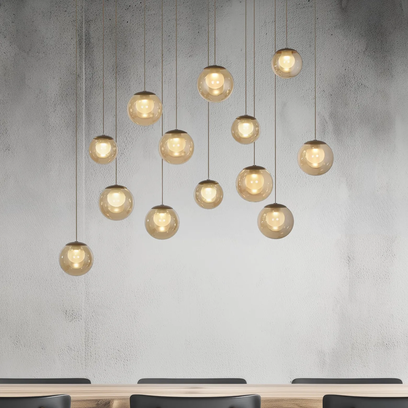 LED-riippuvalaisin PURE Popup, pronssi/keltainen, pituus 100 cm, 13 lamppua