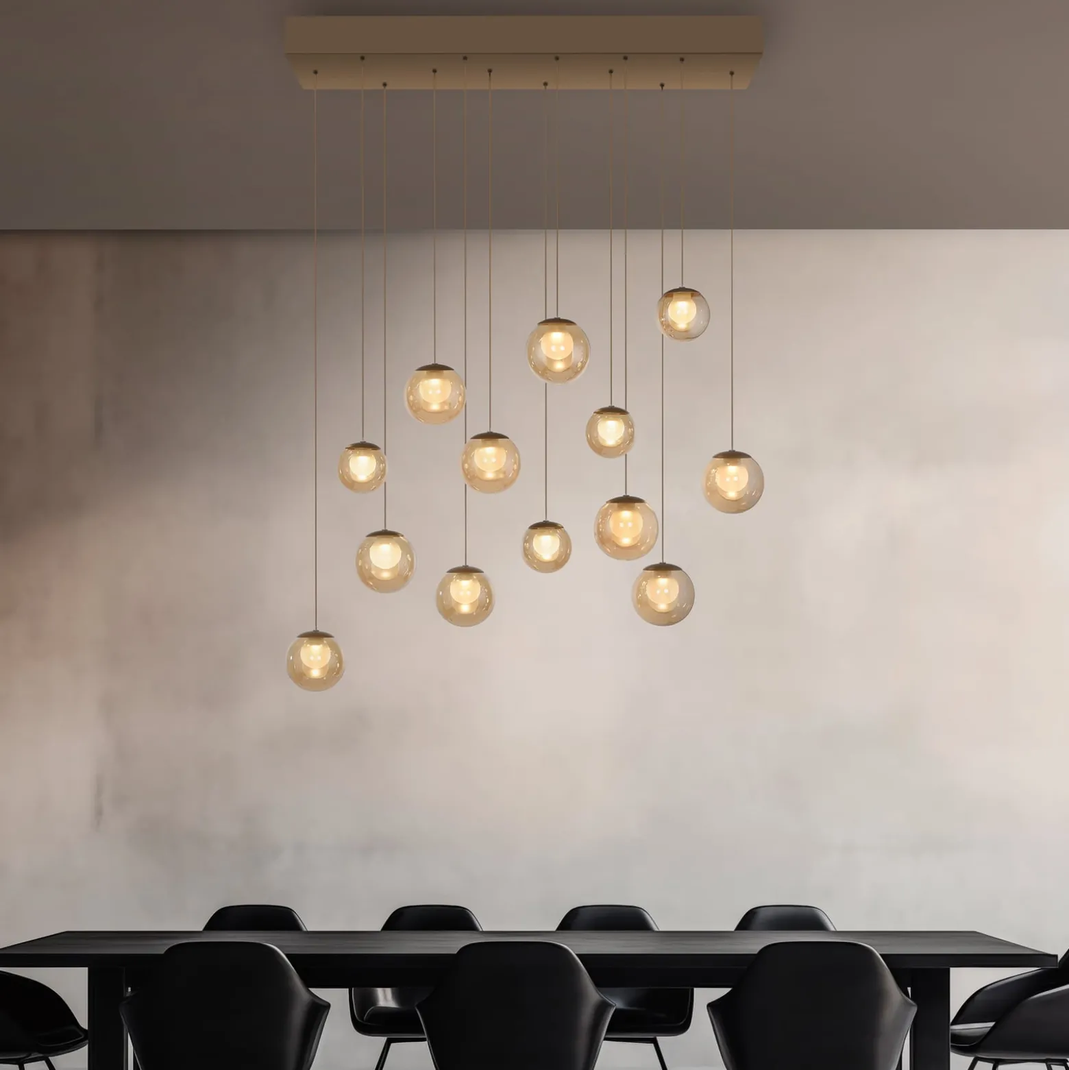 LED-riippuvalaisin PURE Popup, pronssi/keltainen, pituus 100 cm, 13 lamppua