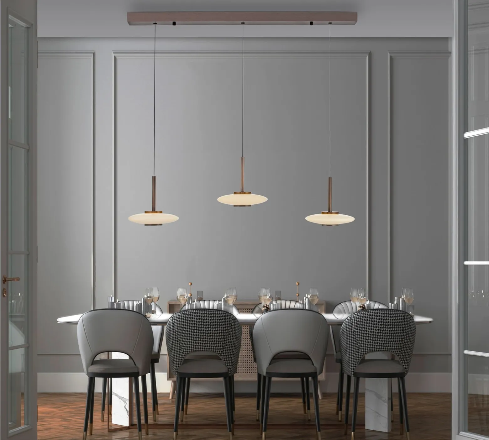 LED-riippuvalaisin PURE Vitrum, ruskea/opaali, lasi/alumiini, 3-lamppuinen